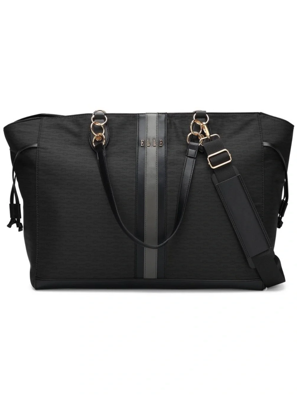 ELLE Luggage Eleganza 32L Weekender Tote Bag Black Travel Gray Stripe travel 🏖️
